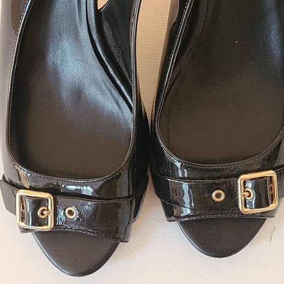 Cole Haan Wilma Heels Women Glossy Sling Back Kitten Heels Black Leather 9.5B - Picture 7 of 14